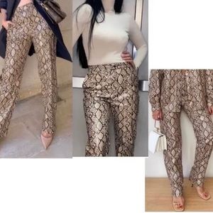 Zara Sand Snake Print Faux Leather Pants.
